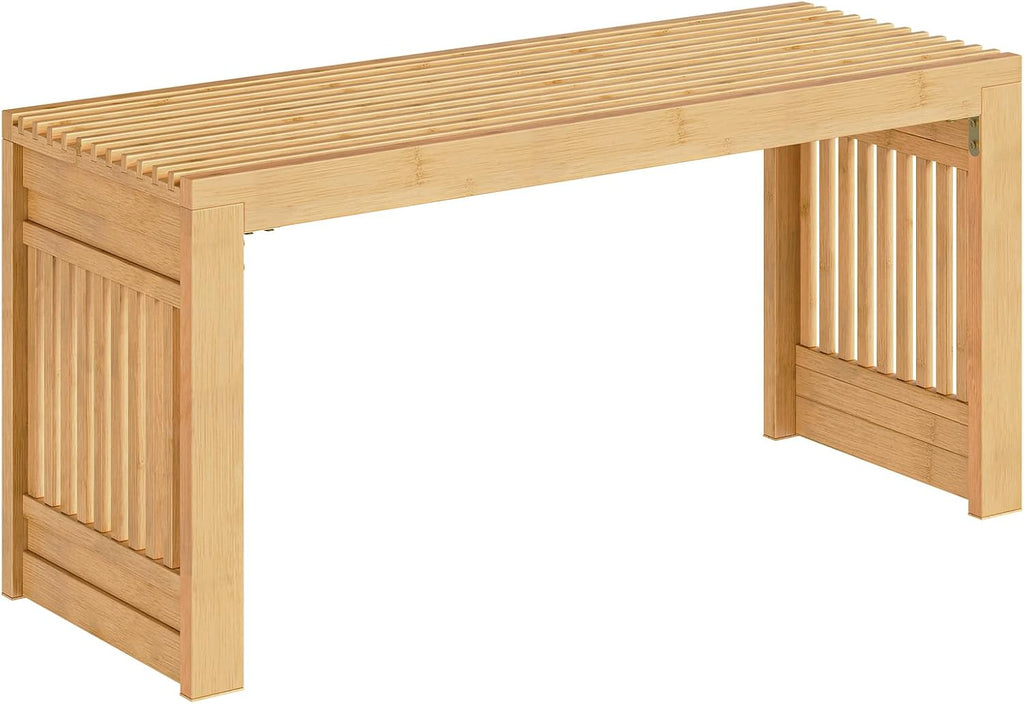 HOOBRO Bamboo Dining Bench, 35 inch Farmhouse Kitchen Table Bench, Solid Bamboo Dining Room Bench for Kitchen, Living Room, Hallway, Bedroom, Natural YL16CD01