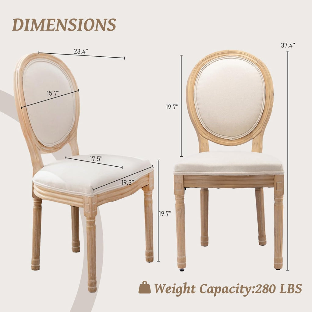 French Country Dining Chairs Set of 2,Farmhouse Upholstered Dining Room Chairs with Round Back and Solid Leg,Fabric Kitchen Side Chairs for Kitchen/Bedroom/Dining Room,Beige