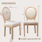 French Country Dining Chairs Set of 2,Farmhouse Upholstered Dining Room Chairs with Round Back and Solid Leg,Fabric Kitchen Side Chairs for Kitchen/Bedroom/Dining Room,Beige