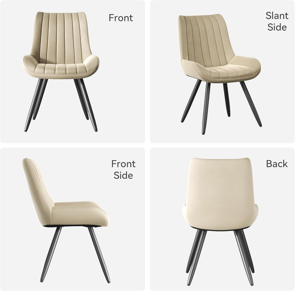 Dining Chairs Set of 2, Mid Century Modern Kitchen Chairs with Soft Cushion, Comfortable Upholstered Fabric Dining Room Chairs for Kitchen,Dark Beige