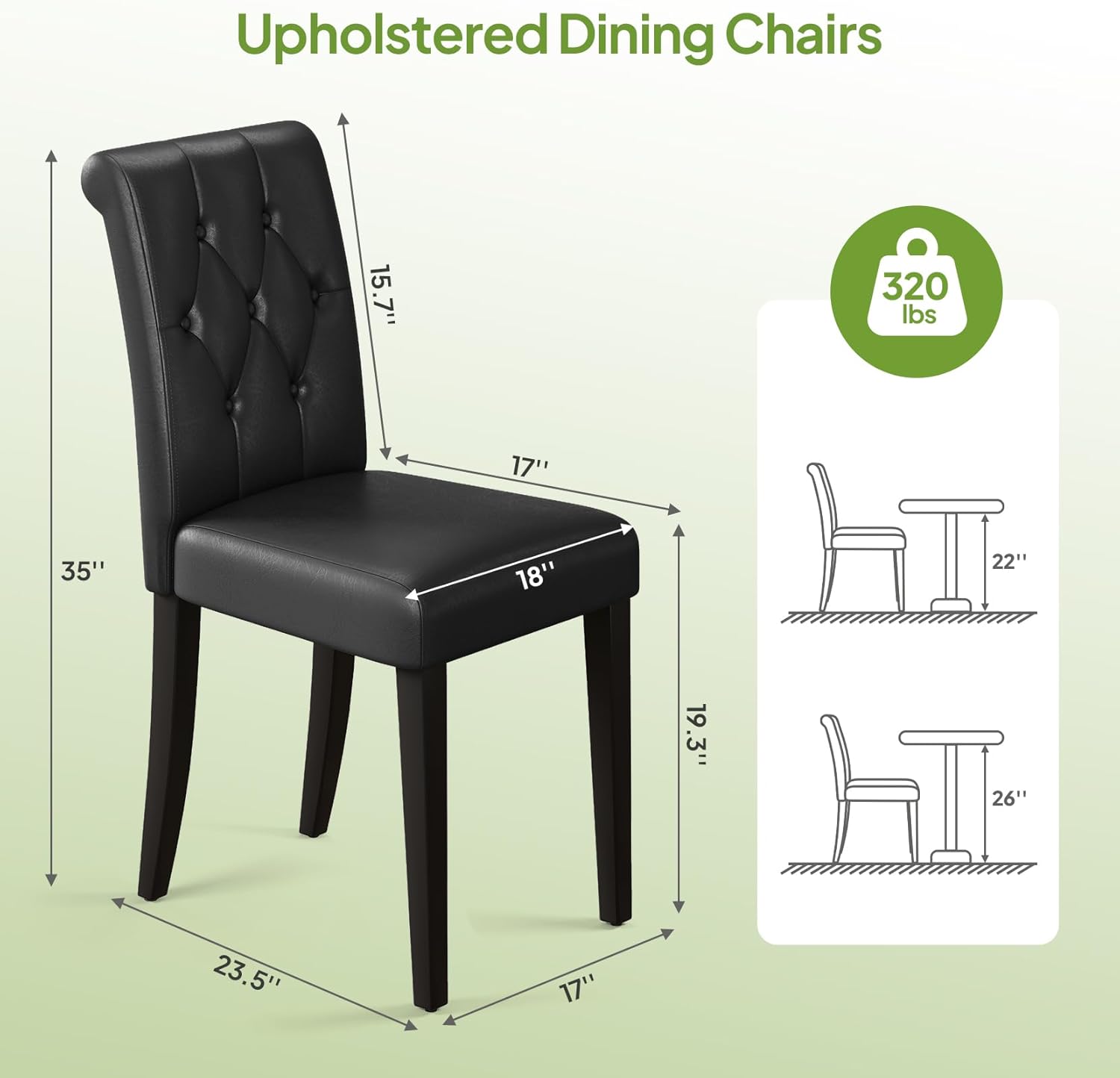 Welzona Upholstered Dining Chairs Set of 4, Button Tufted Parsons Dining Chair with Solid Wood Legs, Modern PU Leather Side Chair for Dining Room/Kitchen/Restaurant/Hotel- Black