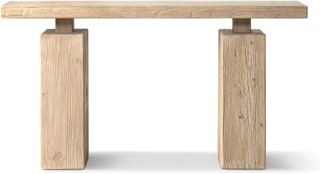 Jennifer Taylor Home Calder 60" Solid Reclaimed Elm Plinth Console Table, Heritage Light Natural Brown Reclaimed Elm