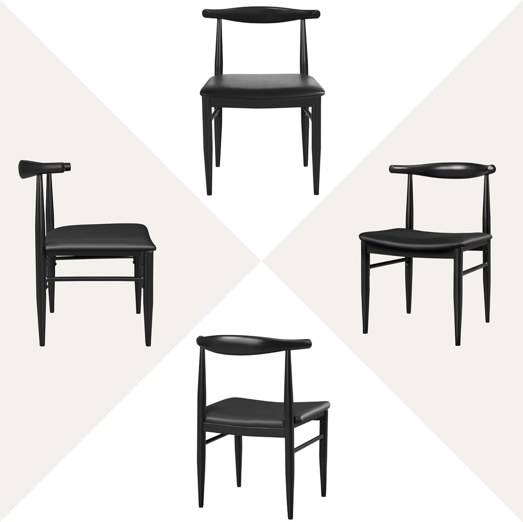 Yaheetech Dining Chairs Set of 6 Mid Century Modern Leather Dining Room Chairs with Armless Backrest & Metal Legs for Kitchen, Living Room, Black