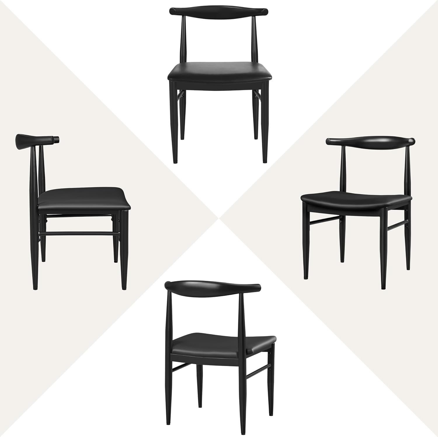 Yaheetech Dining Chairs Set of 6 Mid Century Modern Leather Dining Room Chairs with Armless Backrest & Metal Legs for Kitchen, Living Room, Black