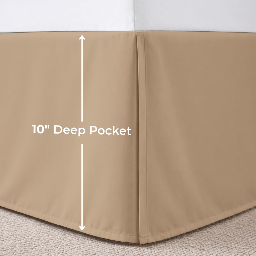 Dee's Collection King Size Bed Skirt 10" Drop Hotel Quality Pleated Dust Ruffle with Platform Style Secure Fit, Split Corners, Wrinkle & Fade Resistant Microfiber, Tailored Classic Look, Taupe