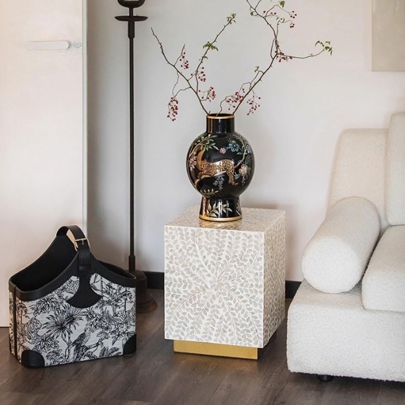 Sofa Side Table Light Luxury Shell Side Table Living Room Sofa Coffee Corner Rack Bedroom Bedside Retro Small Round Bench End Table for Couch