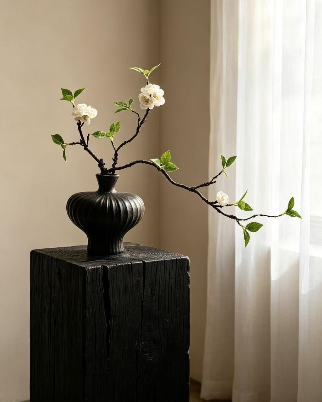 22'' Budded Faux Stem with Vase, 1pcs Artificial Greenery Plant for Centerpiece Table Decorations, Fake Branches in Vase for Farmhouse Living Room Bathroom Office Kitchen Decor - Black