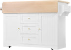 JIJIWANG Multifunctional Extendable Kitchen Island Cart with with Towel Rack,Spice Rack Shelf US Standard Outlet, 47 * 18 * 36inch,5 Wheels Mobile Kitchen Storage Cabinet,1 inchThick Top Board,White