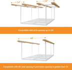 4ftx8ft Overhead Garage Storage Rack, Heavy-Duty Metal Garage Ceiling Storage Rack, 22''-40" Adjustable Ceiling Drop-Down, 750 lb. Loading Weight Capacity, White