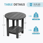 FUNDAZE 2-Tier Round HDPE Patio Side Table, End Tables for Living Room, Waterproof Indoor & Outdoor Small Table for Poolside, Garden, Gray