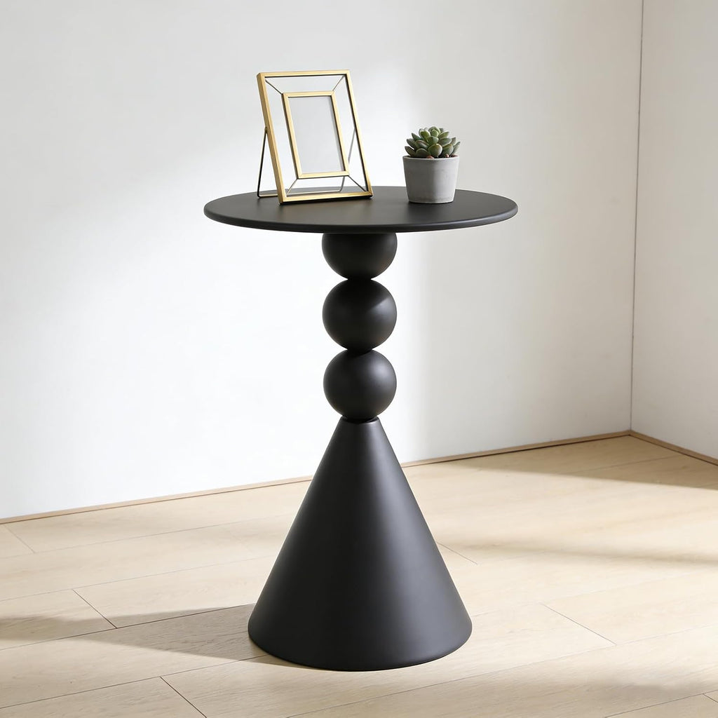 Metal Martini Table, 15.7" Small Drink Table with Round Pedestal Design, Modern Nightstand Accent End Tables for Living Room Bedroom Sofa Corner Office (Black)