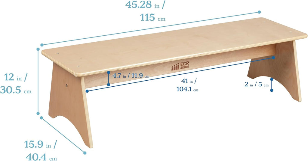 ECR4Kids Kiddo Classroom Bench, 12in Seat Height, Wooden, Children's Furniture, Natural