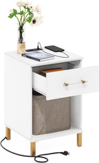 Furinno Tidur Side Table with Charging Station, End Table, Night Stand, Bedside Table with USB and Type-C Charging Port, for Living Room, Bedroom, Plain White