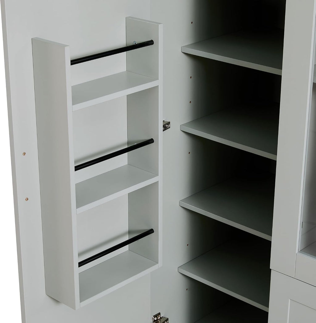 Polibi 6-Door Kitchen Pantry Storage Cabinet,53.2''Lx17.7''W Large Cupboard with Wine Rack, Adjustable Shelves & Pull-Out Trays for Dining Room Organization, Modern Design, Green