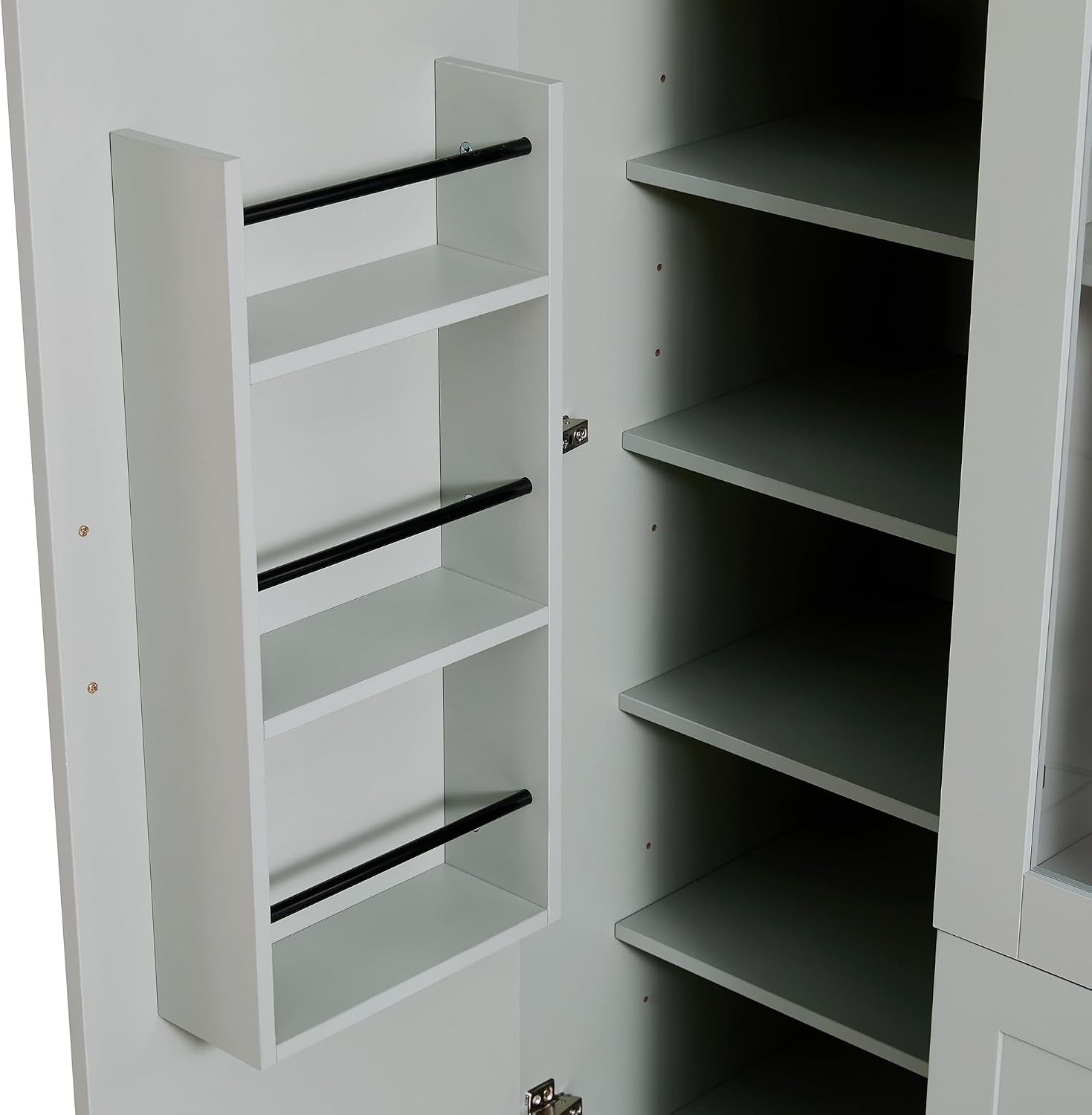 Virubi Modern Large Kitchen Pantry with 6 Doors, 53.2" L x 17.7" W Storage Cabinet - Adjustable Shelves, Pull-Out Trays, Wine Rack & Drawers for Dining Room/Kitchen Organization (Green)