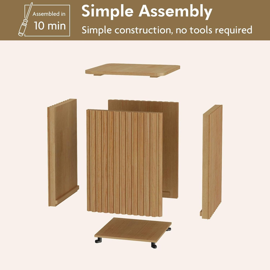 HOKYHOKY Fluted Side Table with Storage – Small Square End Table with Solid Wood Veneer Top, Modern Farmhouse Pedestal Drink Table for Living Room, Couch, Sofa – Natural