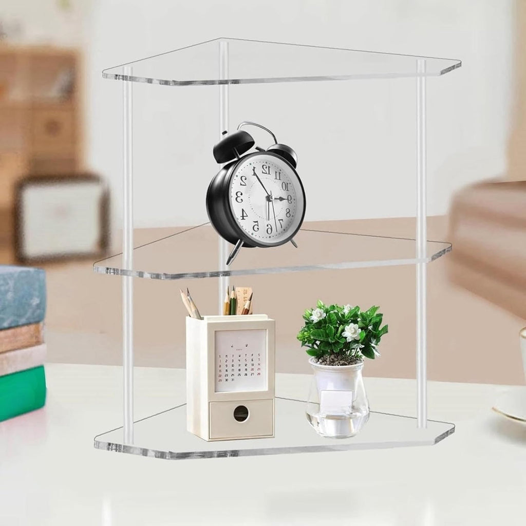 Acrylic Corner Side Table, 3 Tier Triangular End Table, Small Side for Living Room Bedroom Study Arrangement, Stable and Space Saving, 8.9 X 8.9 X 11.8in