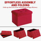 LINMAGCO Storage Ottoman Folding Foot Stool Velvet Foot Rest with Padded Modern Ottoman with Storage for Living Room Puppy Step Stool 17x13x13in(Neon Red)