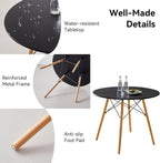 5-Piece 35.5" Round Dining Table Set, Small Kitchen Table Chairs Set of 4 Plastic Seats, Solid Wood Legs, Space Saving Furniture for Living Room Apartment Office Home, Black