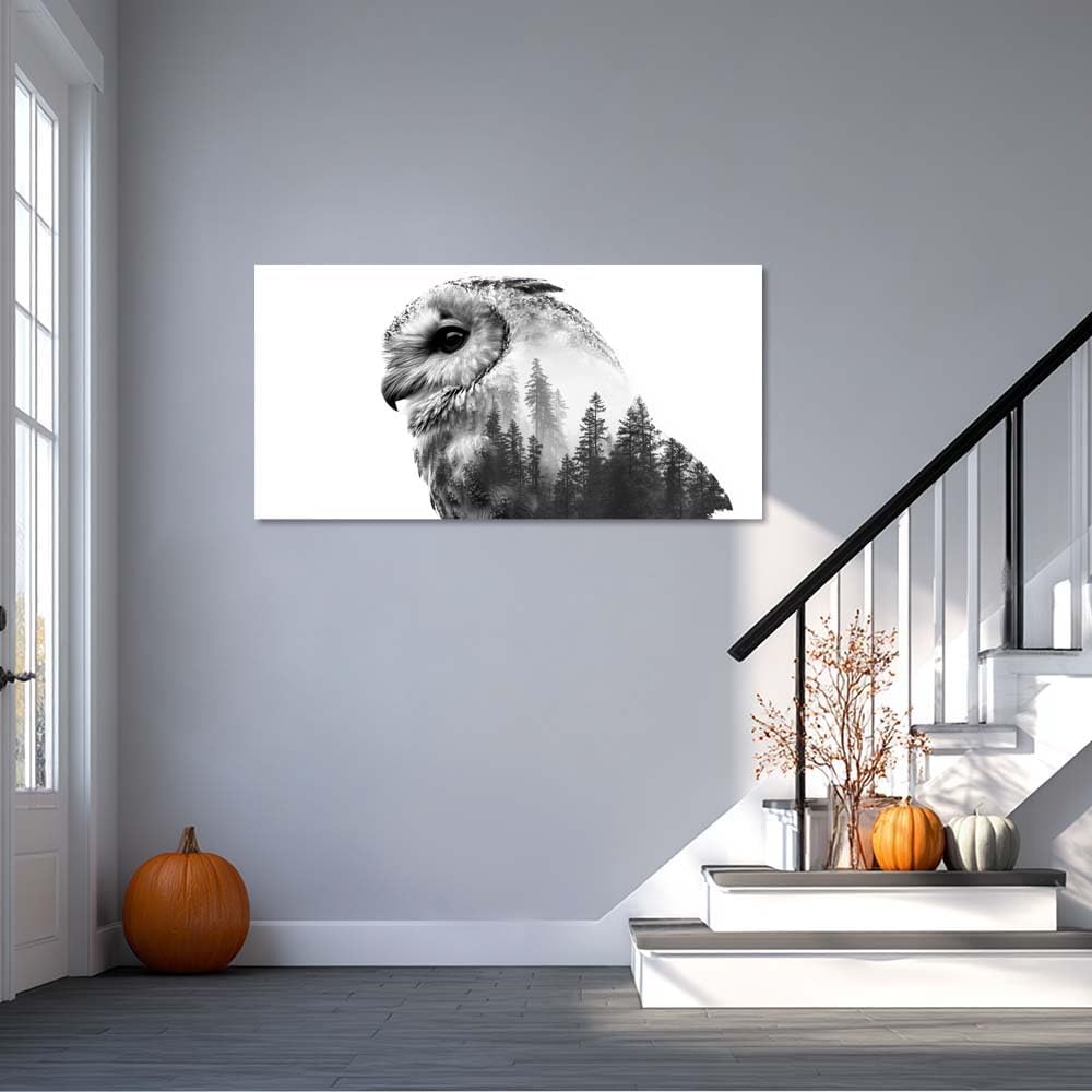 GAFSING Black White Owl Canvas Wall Art for Living Room Office Modern Double Exposure Forest Painting Prints Contemporary Canvas Artwork Dining Bedroom Decor Large