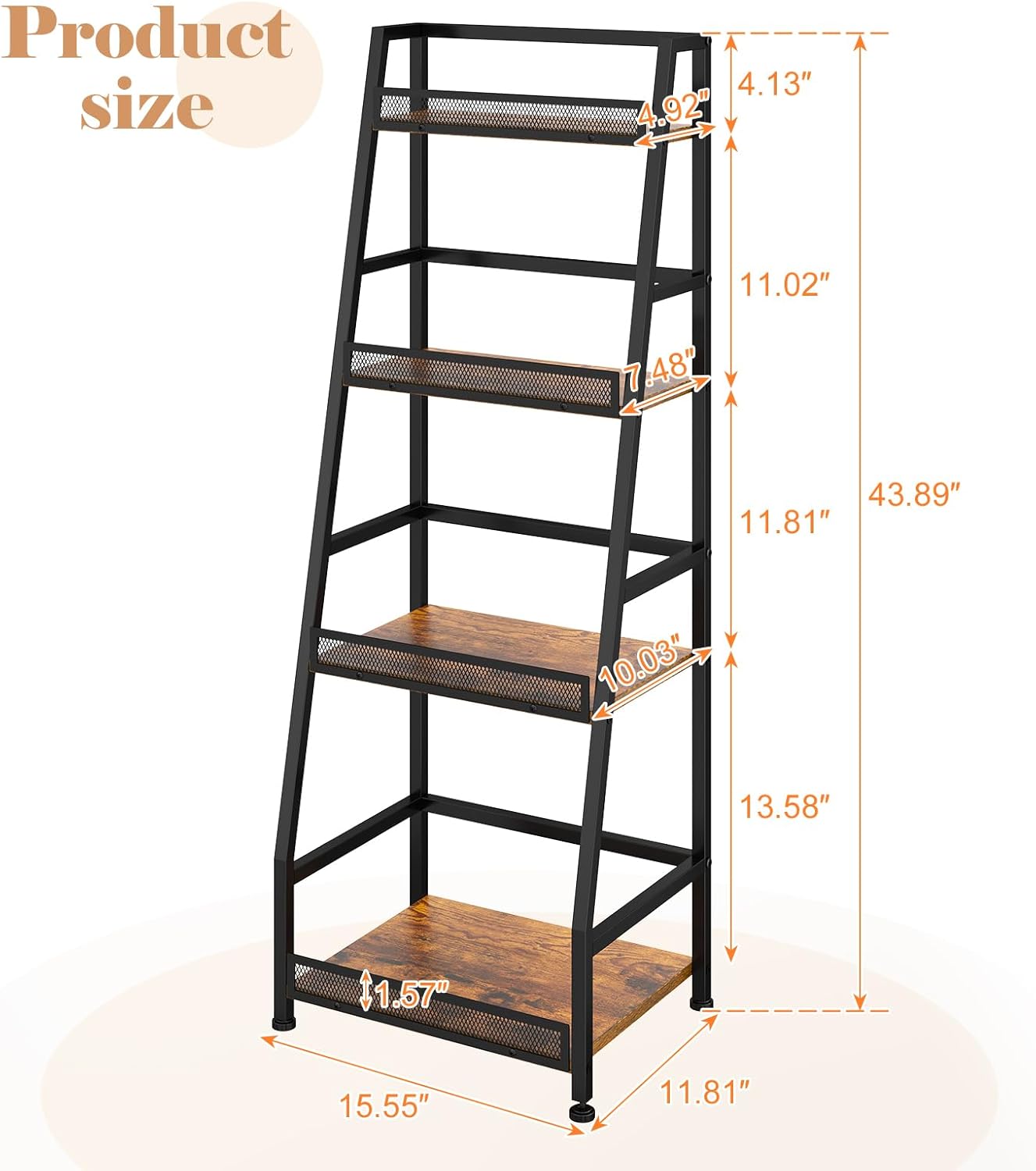 4-Tier Trapezoid Liquor Stand for Home Bar, Stepped Wine Rack Freestanding Floor Liquor Cabinet for Whiskey Wine, Versatile Corner Wine Bottle Display Stand with Fences, Vintage Brown（Patent Pending）