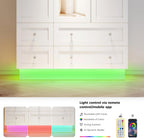 VOWNER Wardrobe Closet with 3 Doors Bedroom Armoire with Mirror & 4 Drawers | Large Capacity Storage Closet with LED Light and Hanging Rod for Bedroom, White 47" L