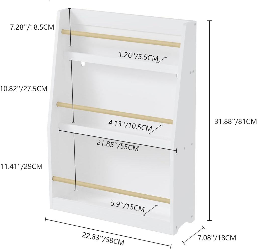 CASIRIS 3-Tier Kids Book Shelf — Compact MDF Kids Book Rack for Reading Corners, Bedrooms, Playrooms, Nurseries, Classrooms, and Homeschool Spaces (Pink)