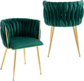NIOIIKIT Modern Velvet Dining Chairs Hand Weaving Accent Chairs Living Room Chairs Upholstered Side Chair with Golden Metal Legs for Dining Room Kitchen Vanity Living Room (Emerlad)