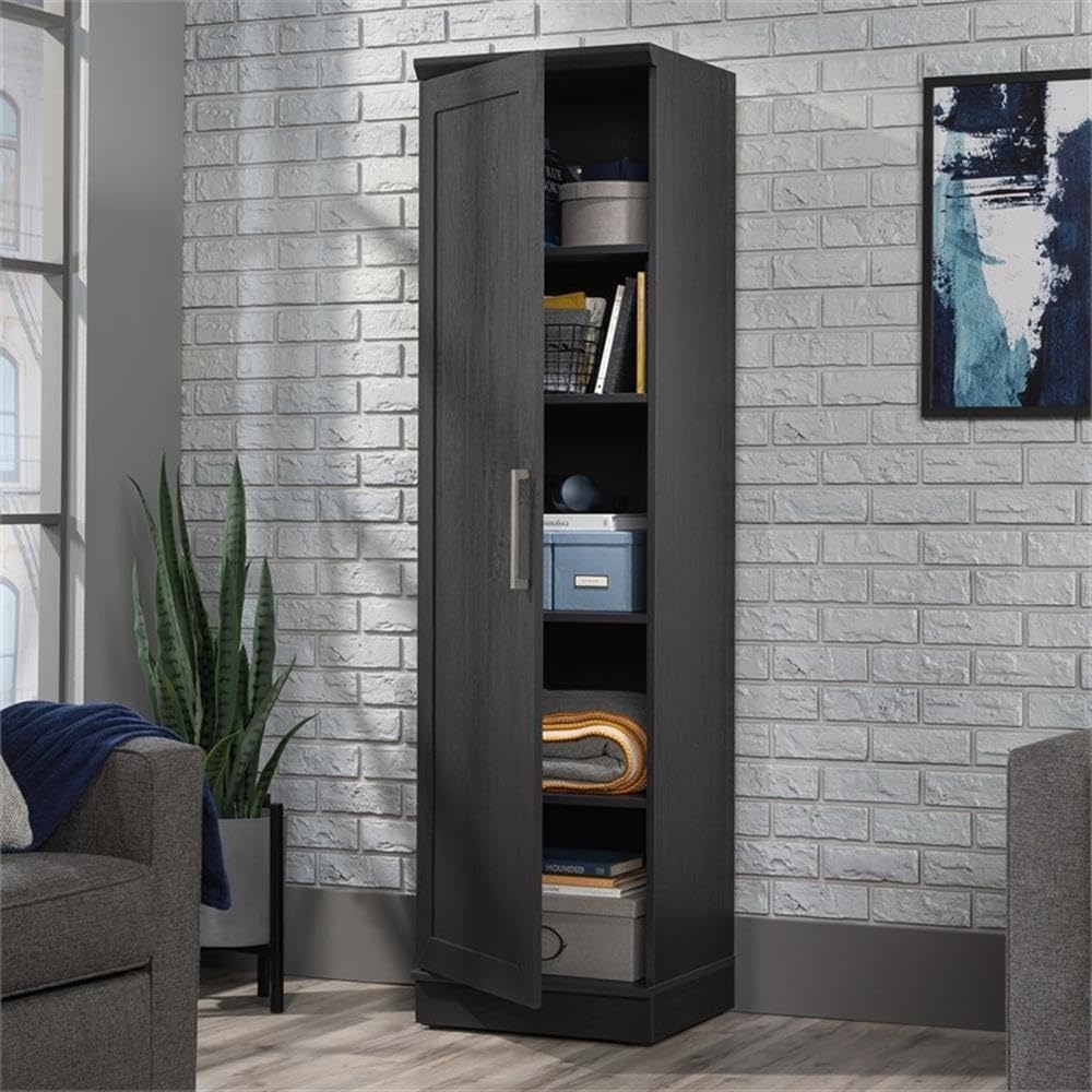 MAKLAINE Engineered Wood Single Door Pantry, 71 in Tall, Raven Oak Finish, Adjustable Shelves, Reversible Door, Compact Design for Kitchen, Dining Room, or Garage Storage