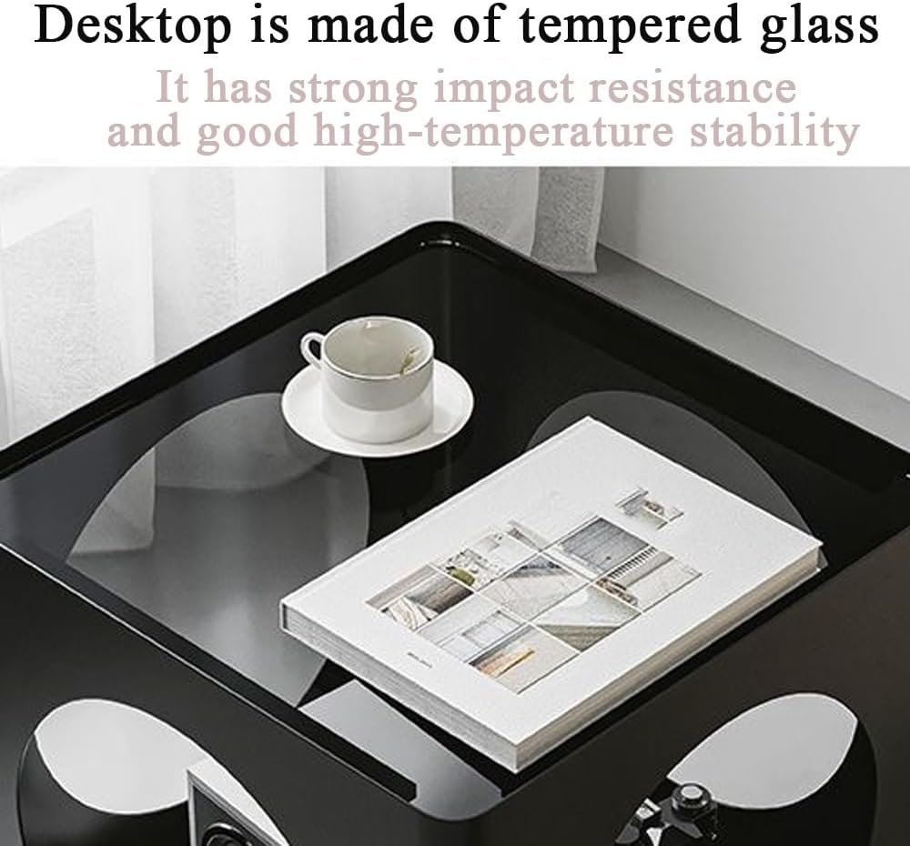 Rolling Side Table with Storage, Metal Frame Square Coffee Table, Mobile Nightstand with Glass Top, Minimalist End Table for Bedroom, Living Room(White)