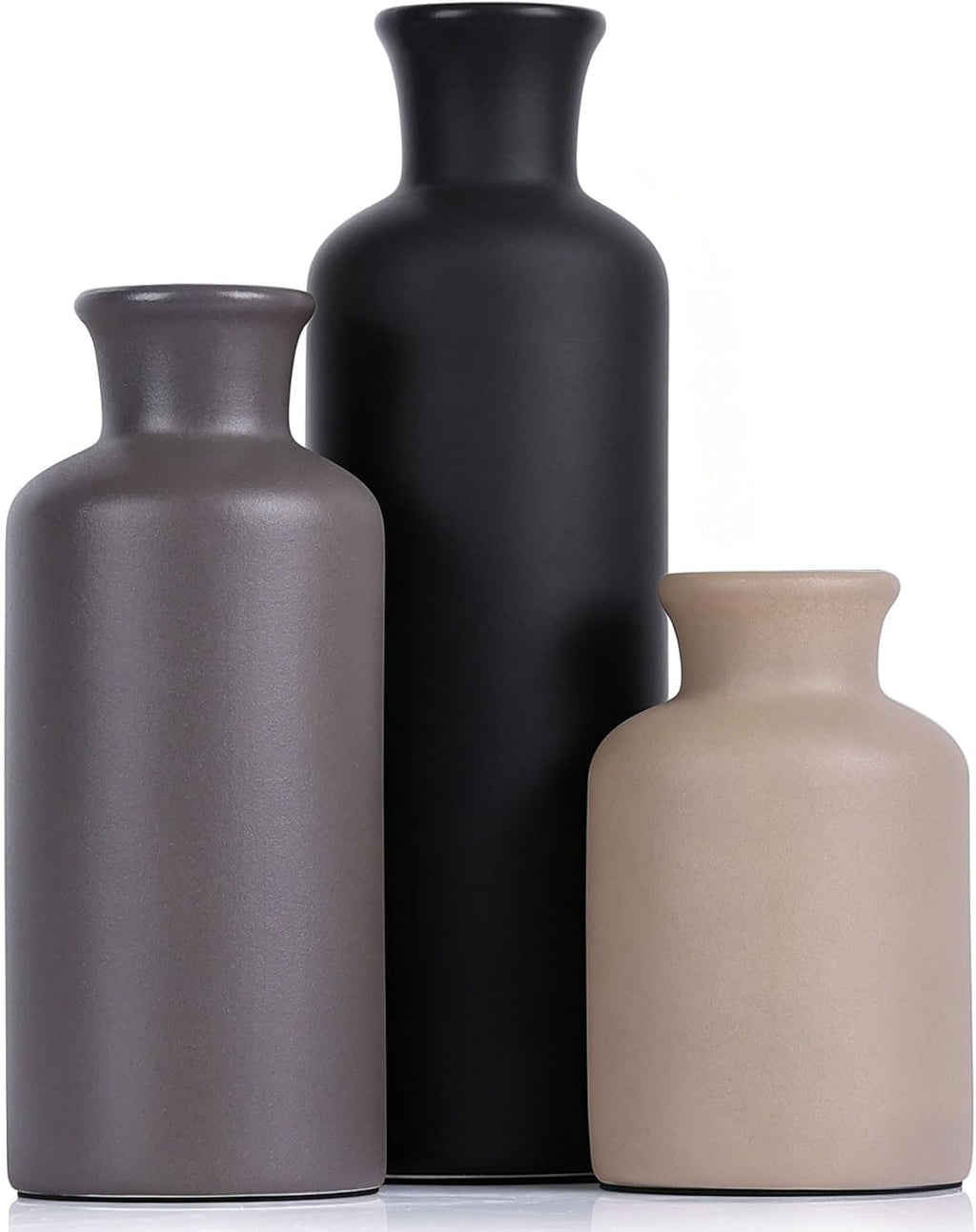 Ceramic Vase Set of 3 - Modern Neutral Vases for Home Decor Rustic Farmhouse Decor Pampas Vase for Table Mantel Entryway Shelf Living Room Kitchen Bathroom