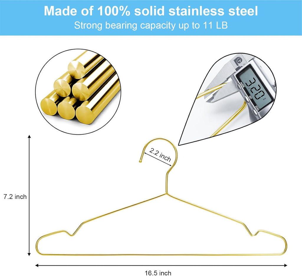 Gold Hangers Clothes 30 Pack Coat Hangers Non Slip Wire Hanger Clothing Heavy Duty Seropy Metal Hangers Space Saving Ultra Thin of Stainless Steel Hanger 16.5 Inch