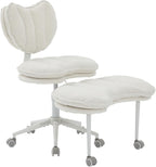 Meditation Chair Plus, Teddy Fleece Double-Layer Padding Cross Legged Rolling Chair for ADHD, Criss Cross Desk Chair with Lumbar Support, Adjustable Stool, Flexible for Fidgety Sitters, Ivory