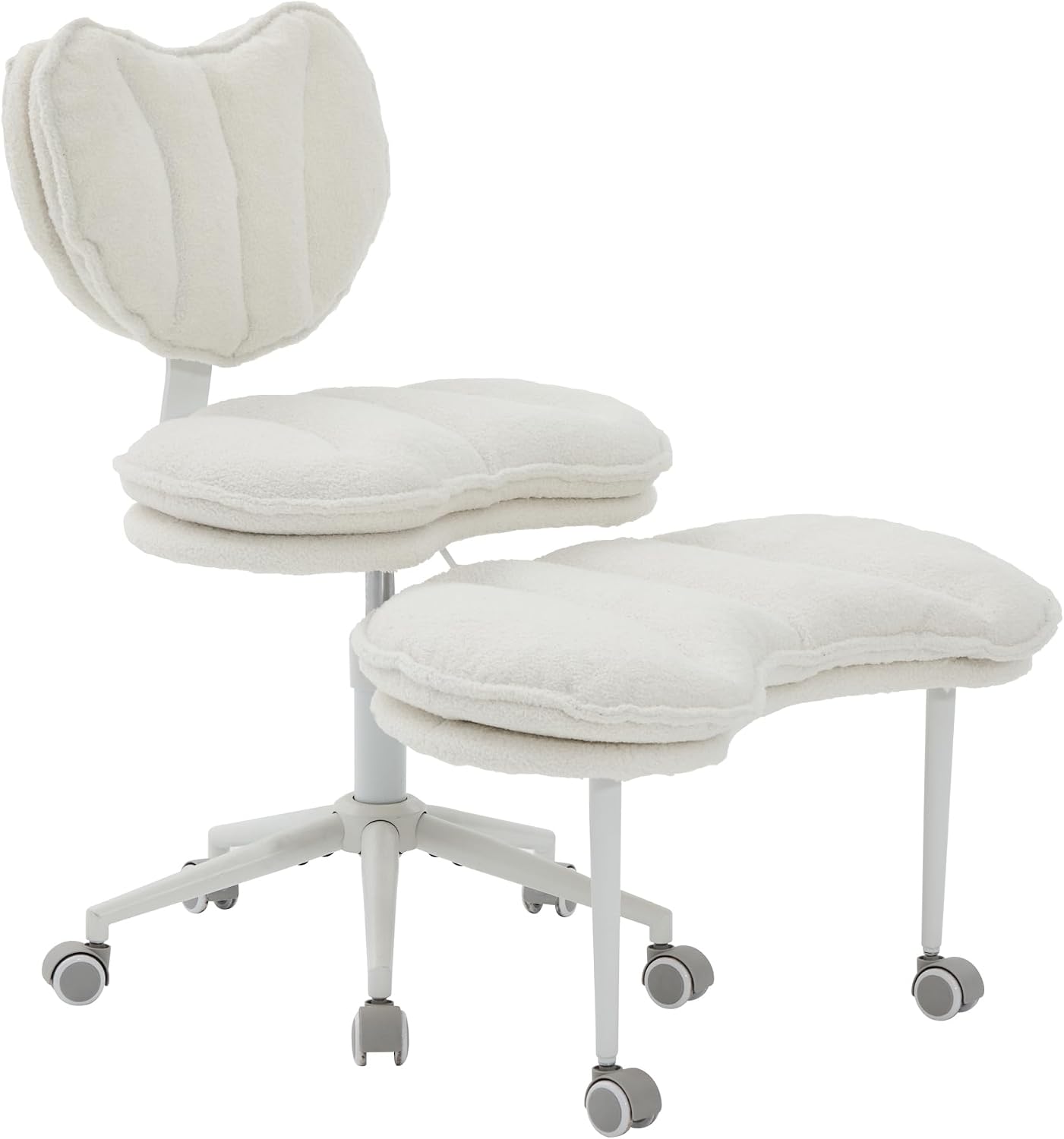 Meditation Chair Plus, Teddy Fleece Double-Layer Padding Cross Legged Rolling Chair for ADHD, Criss Cross Desk Chair with Lumbar Support, Adjustable Stool, Flexible for Fidgety Sitters, Ivory
