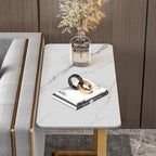 Sintered Stone End Tables C Shaped Couch Table Narrow Snack Table Living Room Small Tables Modern Rectangular Side Table for Couch Sofa Bedside(Platinum+Black)