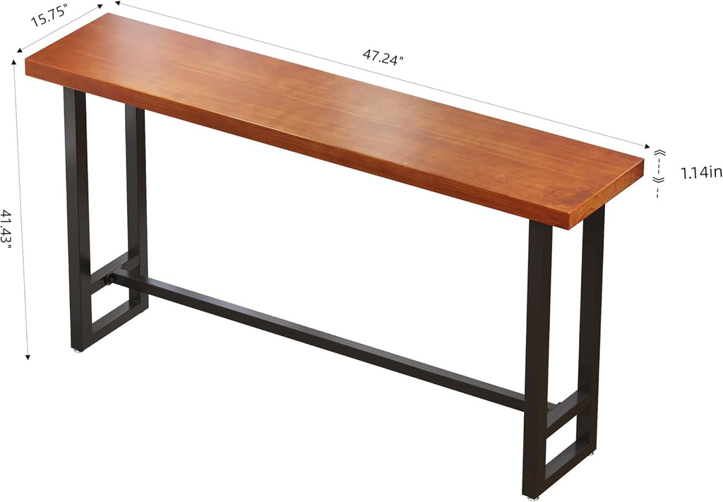 quanzhoulong47in Dark Brown Solid Wood Bar Height Pub Table - Built-in Footrest, Solid Wood Top & Sturdy Metal Legs | Counter Height Dining Table for Kitchen, Bistro & Dining Spaces (47in)