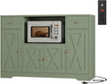 HOSTACK Microwave Cabinet with Charging Station, 47" W Kitchen Storage Cabinet with Microwave Stand, Farmhouse Buffet Sideboard with Drawers and Shelves for Kitchen, Dining Room, Green