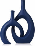 Navy Blue Unique Hollow Bud Vases Set of 2,Modern Snuggle and Huging Style Ceramic Vase for Pampas Grass,Living Room Decorations for Fireplace,Coffee Table Centerpiece,Mantle,Bookshelf Decor