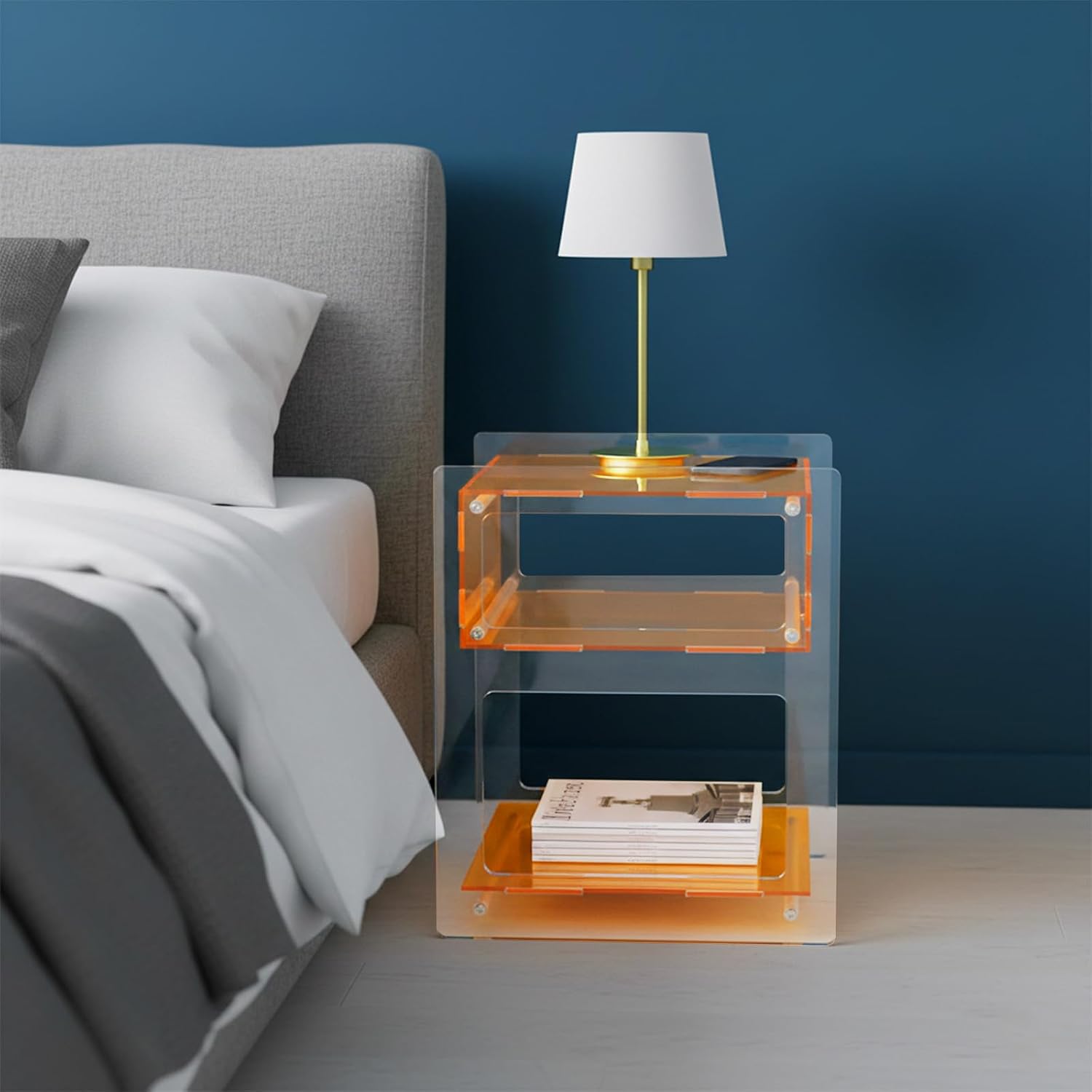 Acrylic Side Table for Living Room, Acrylic Nightstand for Bedroom, Sturdy Coffee Table Accent Furniture for Home, Apartment, Teens & Adults (Orange)