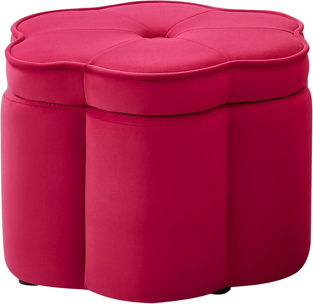 Set of 2 Ottoman with Storage,Flower Shape Petal Upholstered Storage Bench Large Ottoman for Living Room Bedroom Entryway (Rose Pink+ Velvet)
