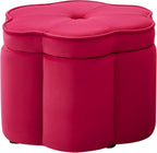 Set of 2 Ottoman with Storage,Flower Shape Petal Upholstered Storage Bench Large Ottoman for Living Room Bedroom Entryway (Rose Pink+ Velvet)