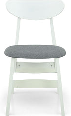 Set of 5 Dining Kitchen Round Table and 4 Yumiko Side Chairs Solid Wood w/Padded Seat, White Color