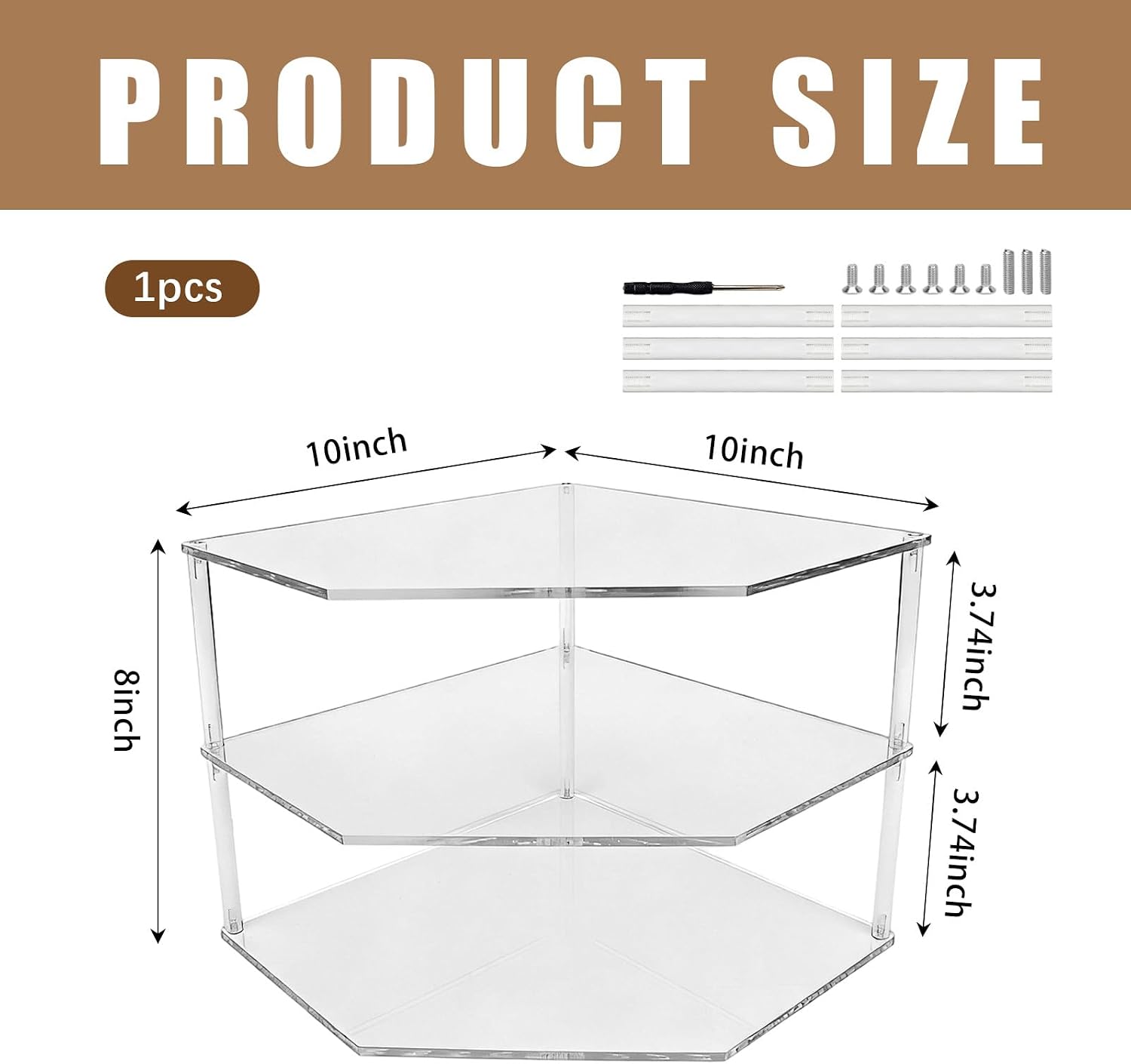 3-Tier Clear Acrylic Corner Shelf for Dishes - Plate Organizer for Cabinet Space Saver, Bowls & Dinner Plates, Kitchen Cabinet Plate Holder & Small Shelf for Bathroom Storage
