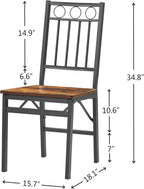 Bluecat Folding Dining Chairs 4 Pack, Industrial Foldable Dining Chair Set, Vintage Stackable Metal Frame Chairs with Wood Seat for Home Kitchen Dining Room Living Room