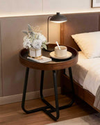 Side Table, a Small Round Side Table with Metal Legs. Suitable for use as a Coffee Table in the Living Room or as a Night Stand in the Bedroom.