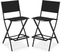 Tangkula Outdoor Barstools Set of 2, Counter Height Folding Bar Chairs with Back and Footrest, Versatile Patio Dining Chairs with Breathable Fabric & Heavy-Duty Metal Frame (2, Black)