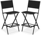 Tangkula Outdoor Barstools Set of 2, Counter Height Folding Bar Chairs with Back and Footrest, Versatile Patio Dining Chairs with Breathable Fabric & Heavy-Duty Metal Frame (2, Black)