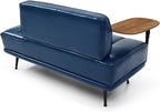 55" Modern Upholstered Bedroom Bench with Side Table - 360° Rotating Tray, PU Leather Cushion, Metal Legs for Living Room & Entryway (Blue)