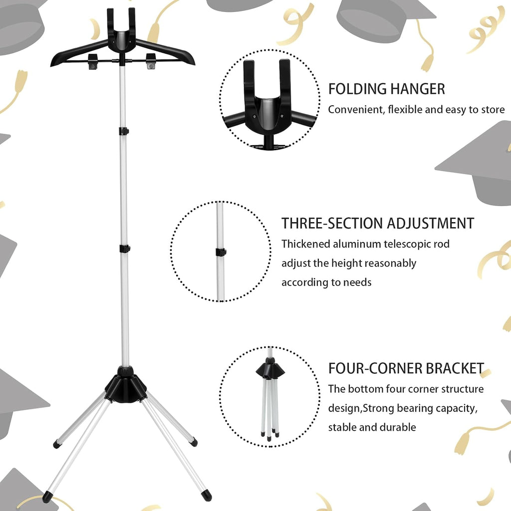 Bucherry Graduation Gown Display Stand Adjustable Garment Hanger for T Shirt Portable Hanging Metal Clothes Stand for Cap Clothing Jacket Coat Shirt Display (Rack,Silver and Black,32"-63")