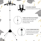 Bucherry Graduation Gown Display Stand Adjustable Garment Hanger for T Shirt Portable Hanging Metal Clothes Stand for Cap Clothing Jacket Coat Shirt Display (Rack,Silver and Black,32"-63")